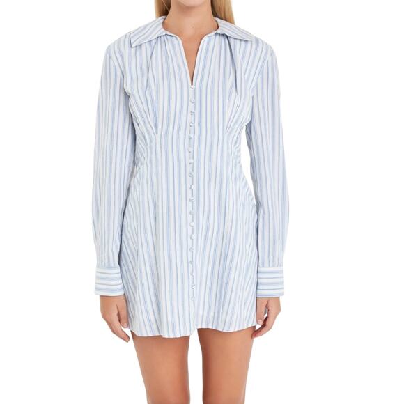 ENGLISH FACTORY Collar Shirt Mini Dress Blue White Women NWT $110 - Picture 3 of 9